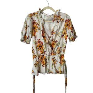 Lauren Conrad Womens Floral Wrap Blouse Top Size S